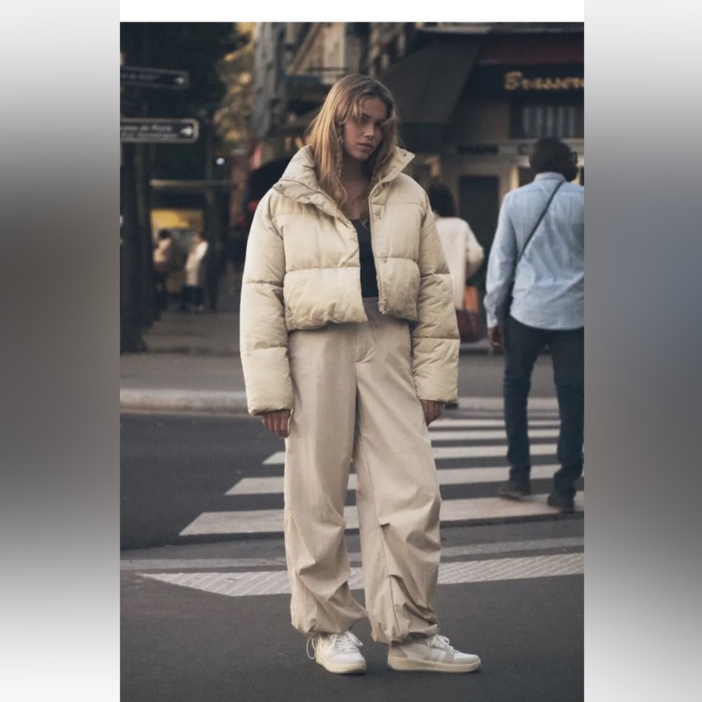 Zara puffer Satin Effect jacket Ecru 5320/708 XS